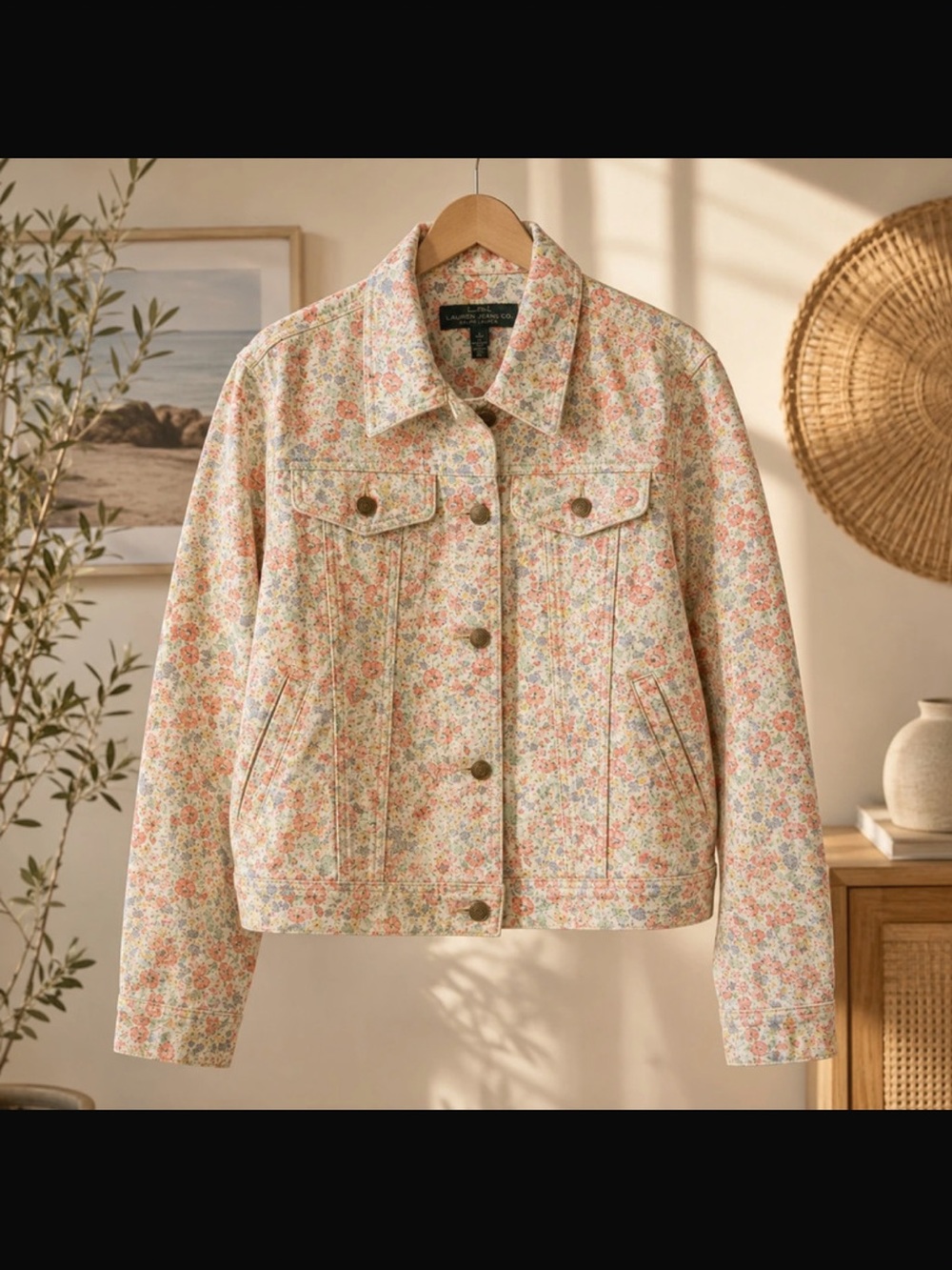 Ralph Lauren Pastel Floral Cotton Jean Jacket in Pink, Pink & Cream